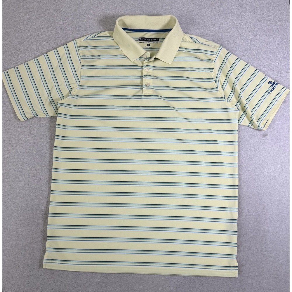 Pebble Beach Dry Luxe Performance Polo Shirt Men's Large Striped Golf Yellow - Picture 2 of 16